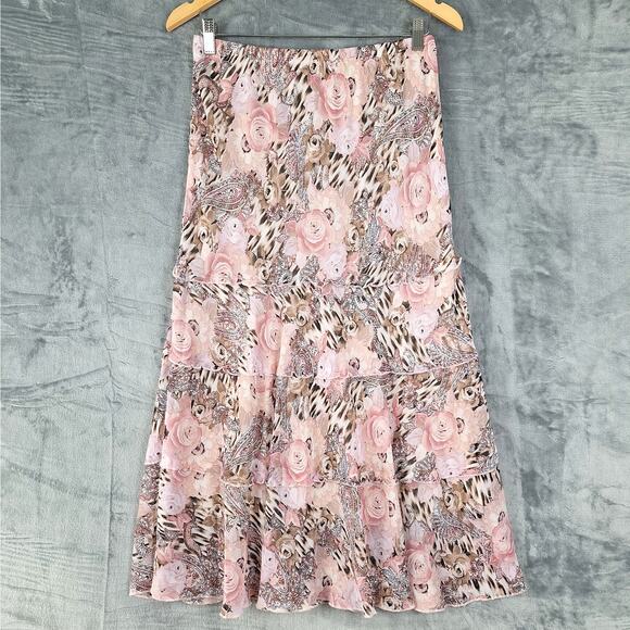 Womens Skirt Medium Pink Romantic Floral Maxi Tiered‎ Fairy Coquette Bloomcore - Picture 1 of 7